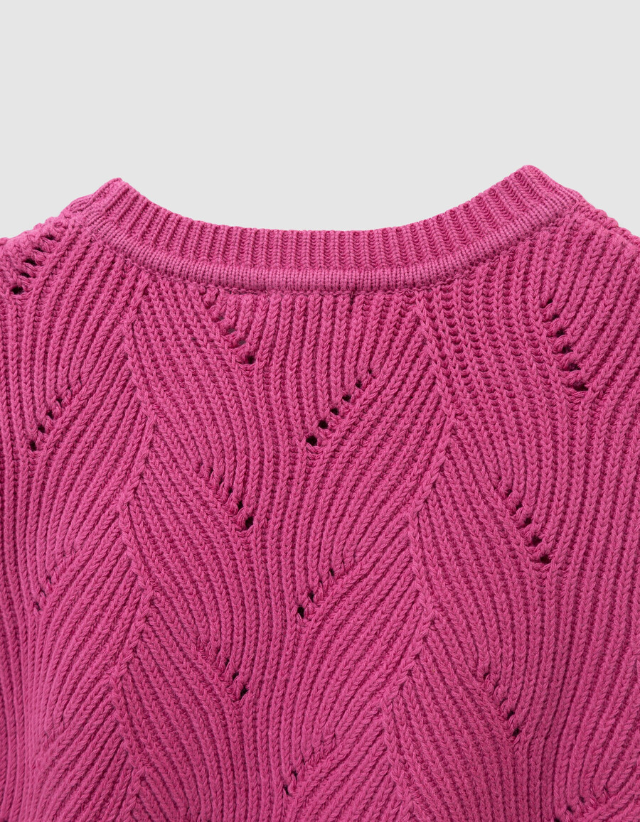 suéter de punto sin mangas con volantes decorativos en color rosa para niña