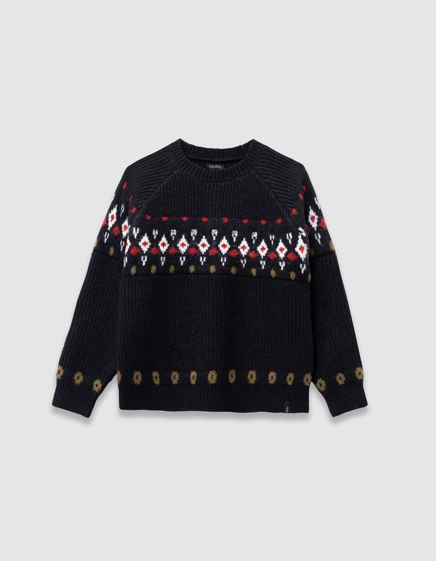 suéter de invierno de punto jacquard negro para niña con strass