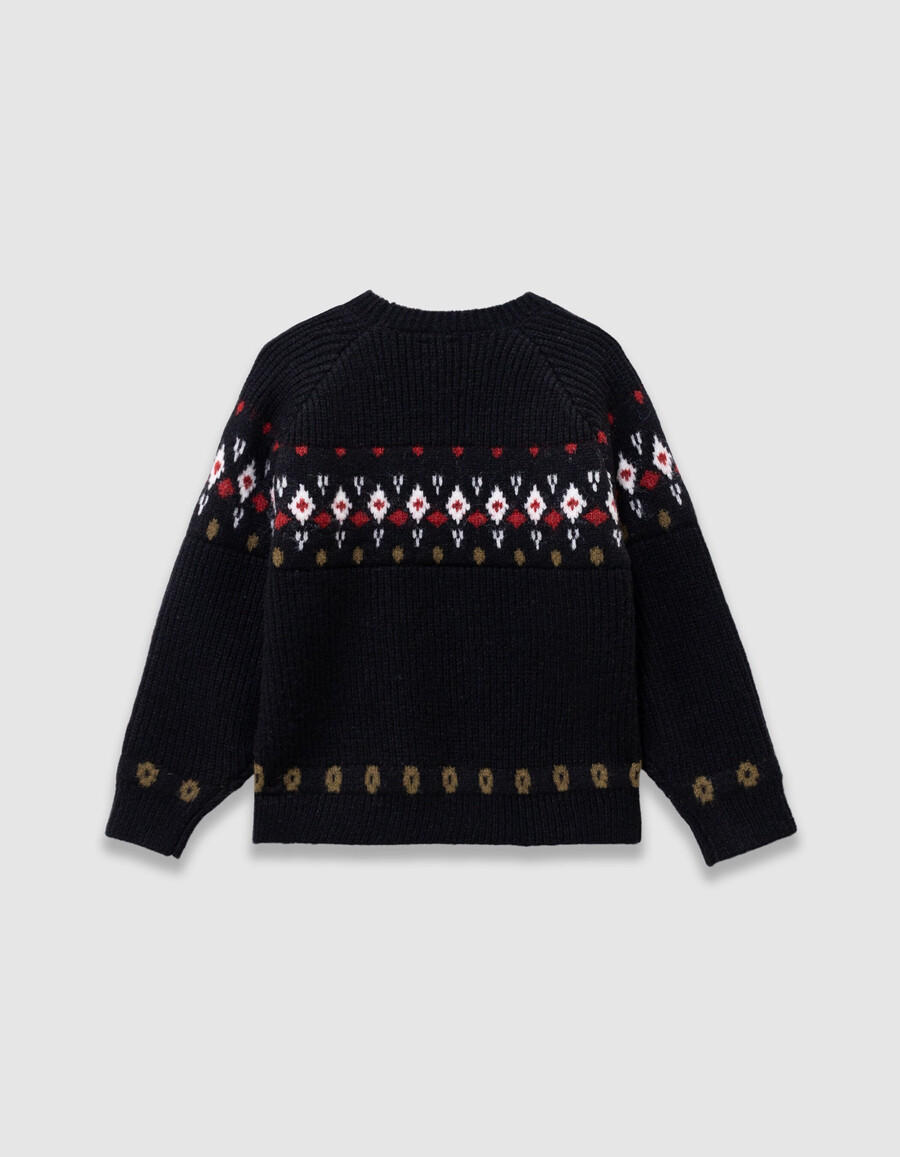 suéter de invierno de punto jacquard negro para niña con strass