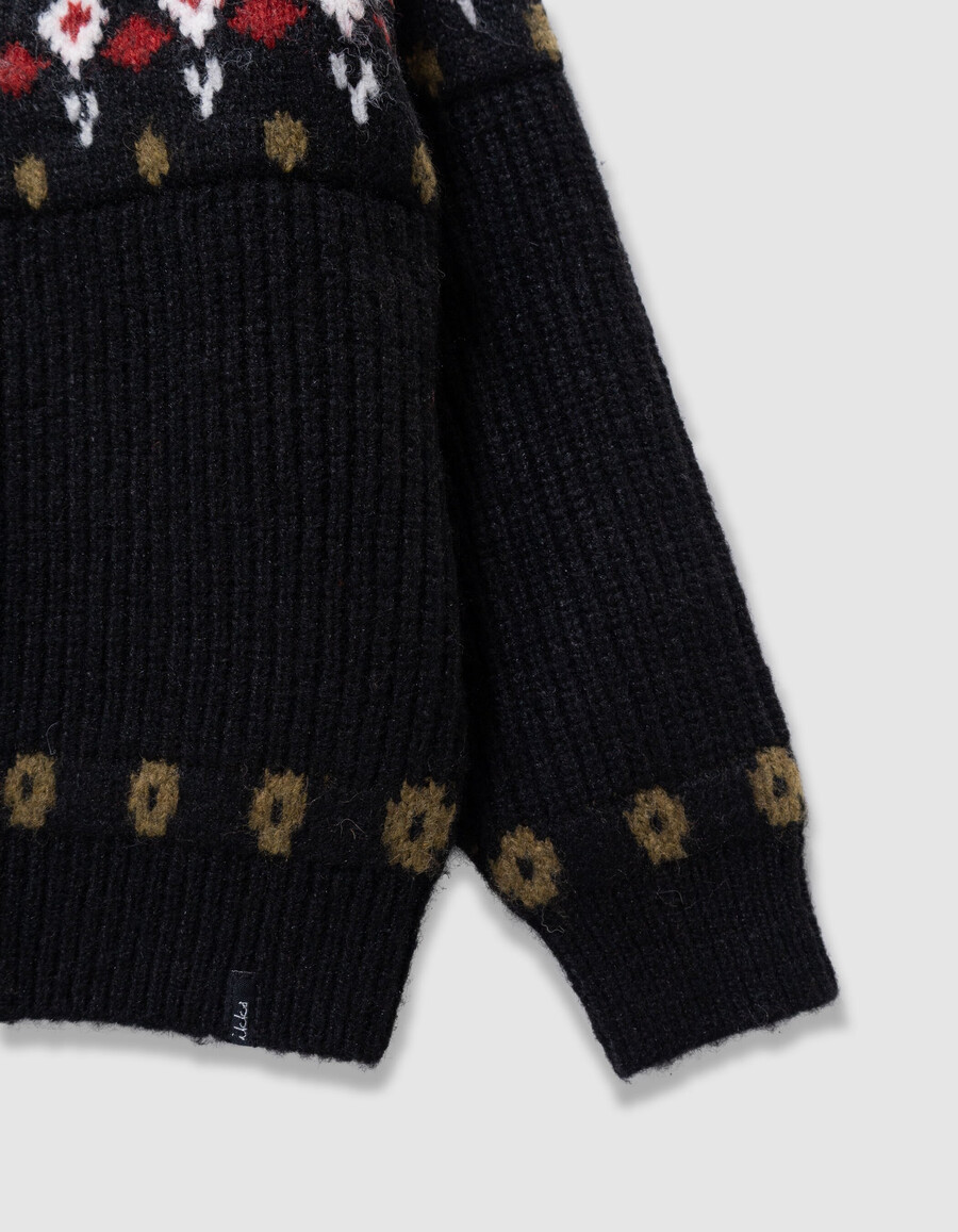 suéter de invierno de punto jacquard negro para niña con strass