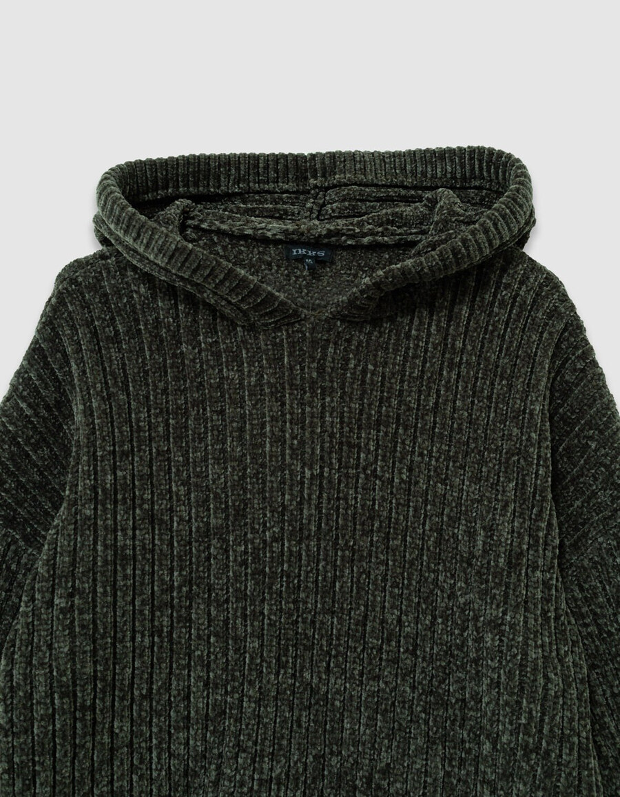 sudadera con capucha de punto de chenilla color caqui para niña