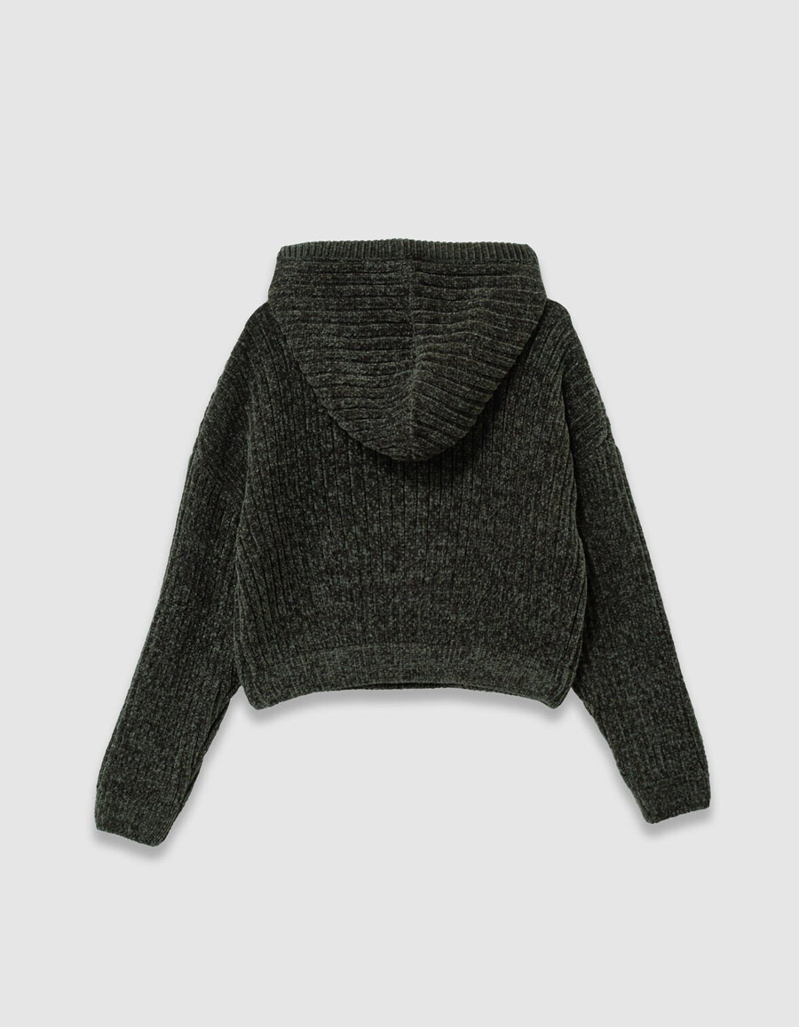 sudadera con capucha de punto de chenilla color caqui para niña