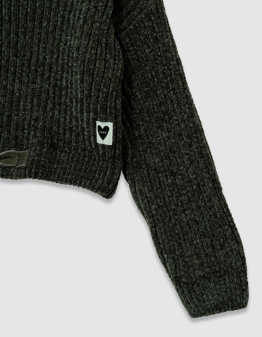 sudadera con capucha de punto de chenilla color caqui para niña