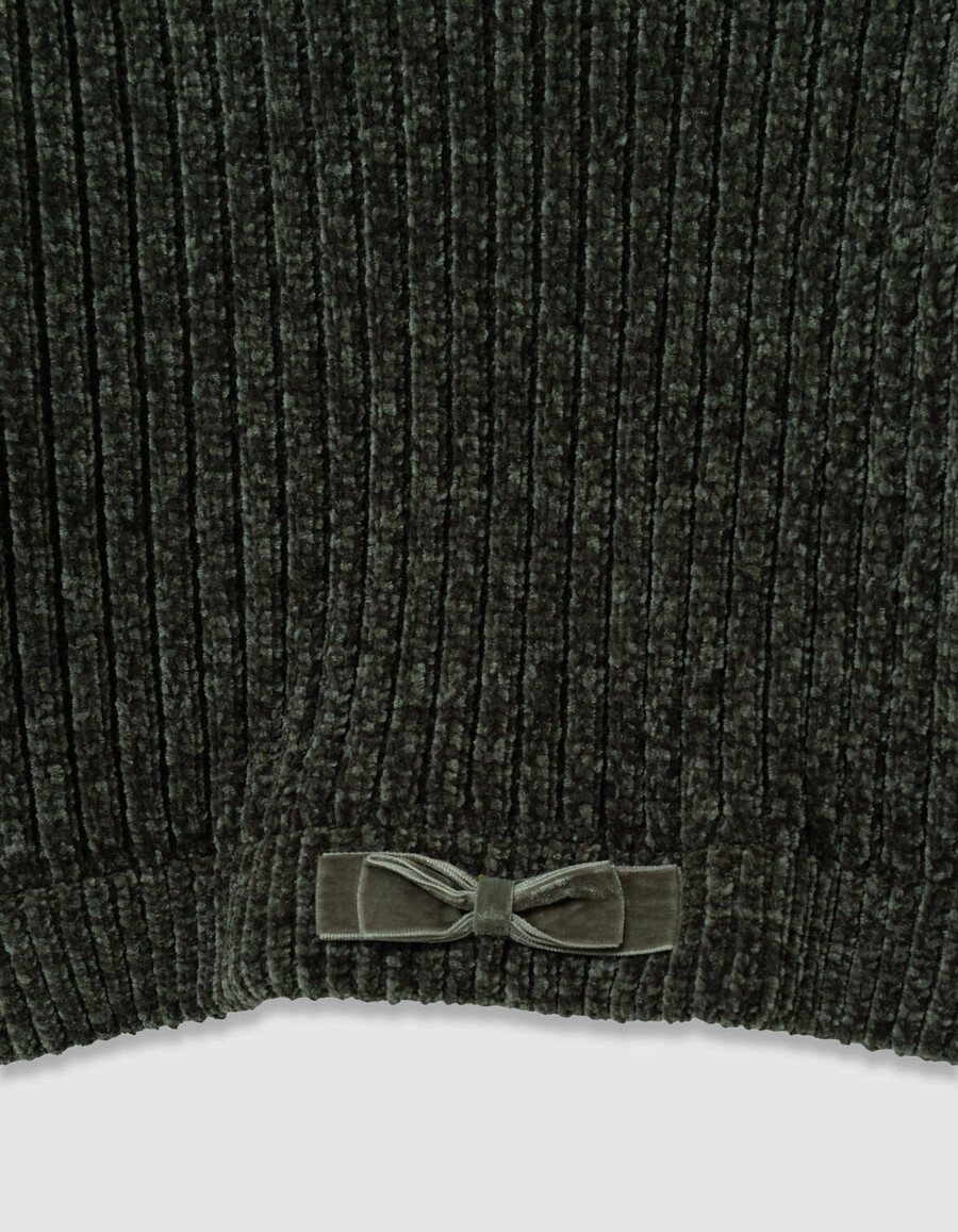 sudadera con capucha de punto de chenilla color caqui para niña