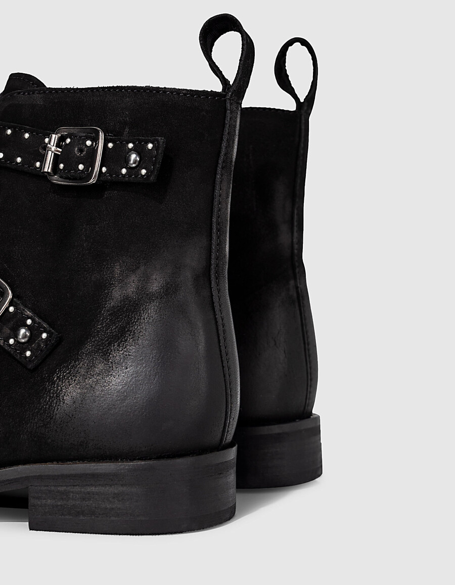 botas de combate de cuero negro con hebilla y tachuelas para niña