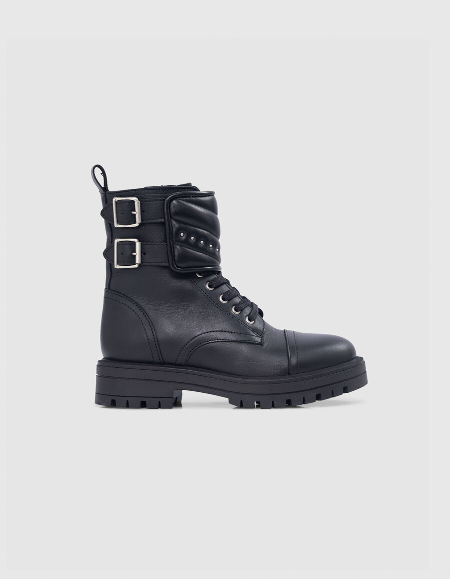 botas de combate de cuero con tachuelas story para niña color negro