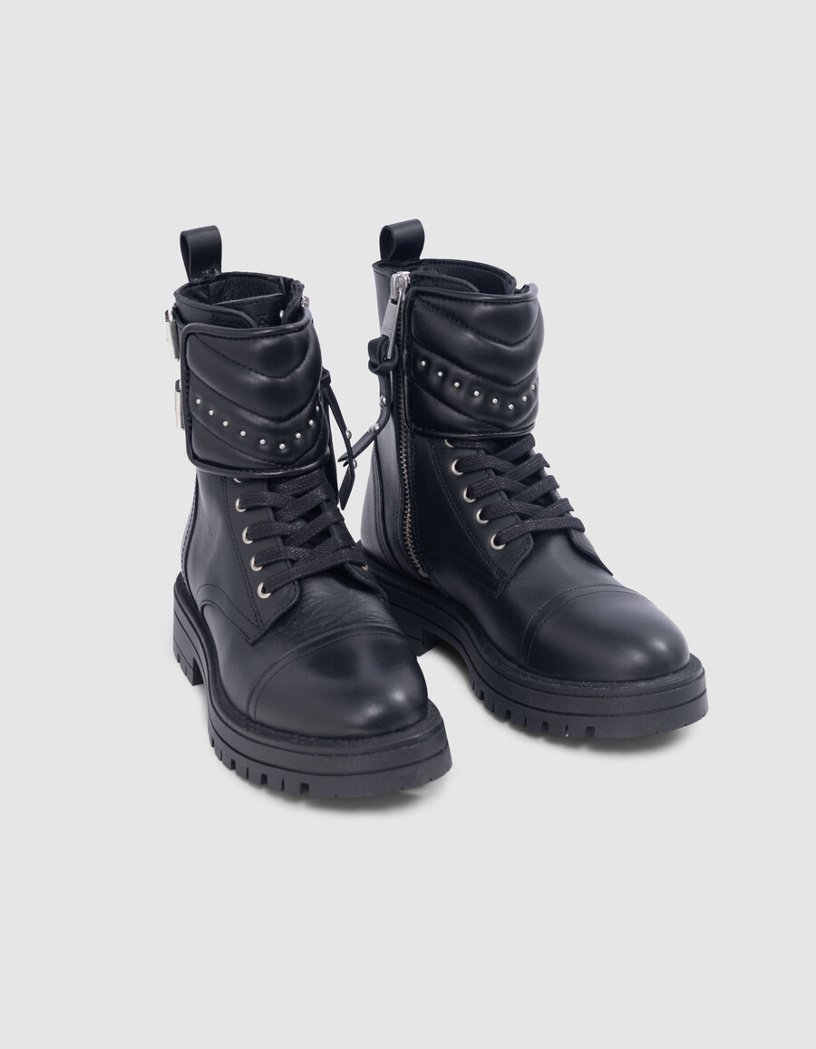 botas de combate de cuero con tachuelas story para niña color negro