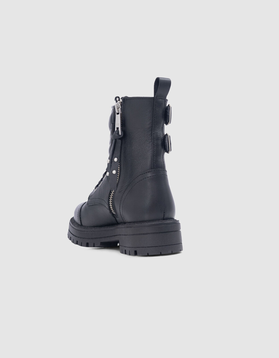 botas de combate de cuero con tachuelas story para niña color negro