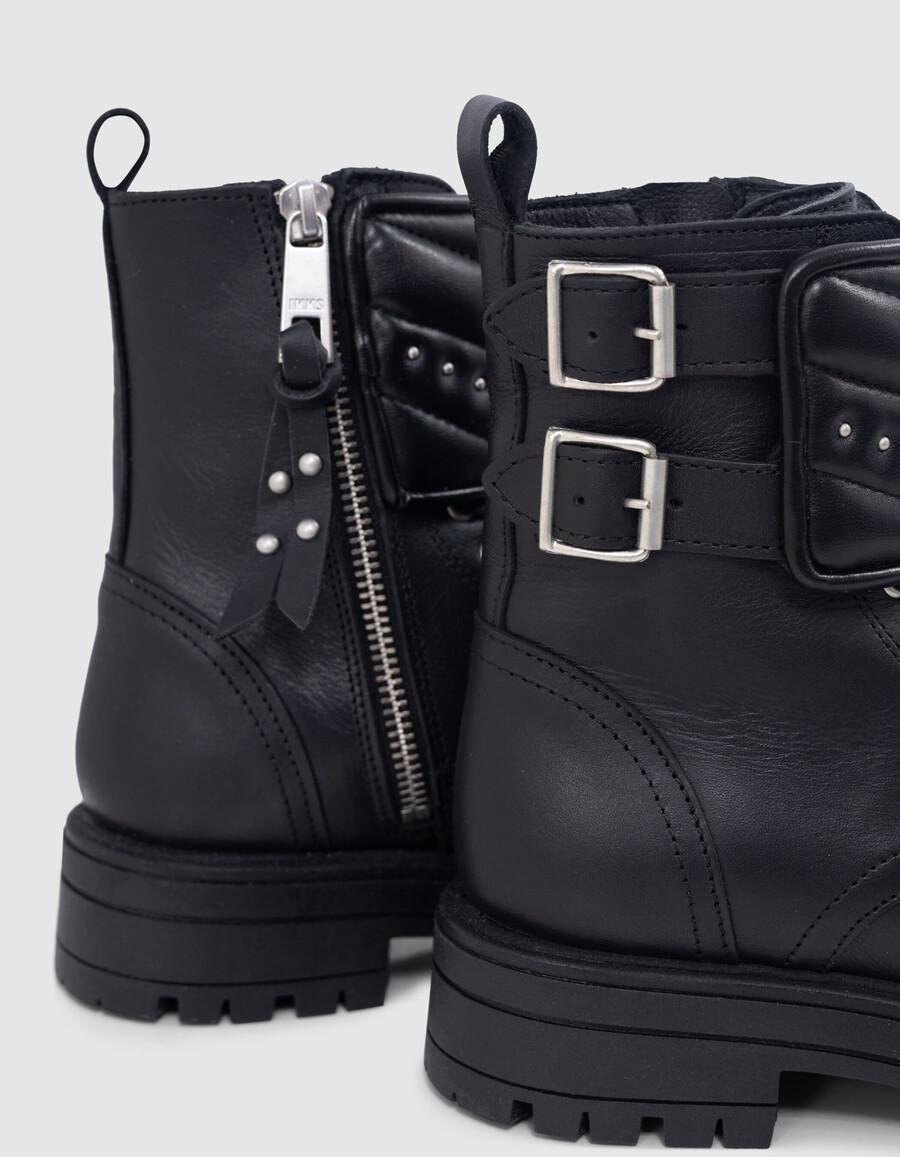 botas de combate de cuero con tachuelas story para niña color negro