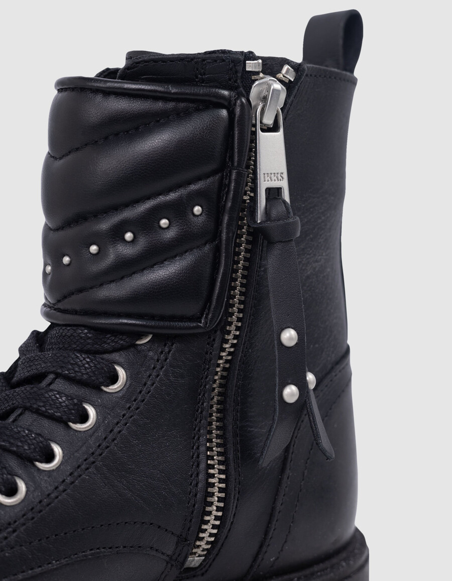 botas de combate de cuero con tachuelas story para niña color negro