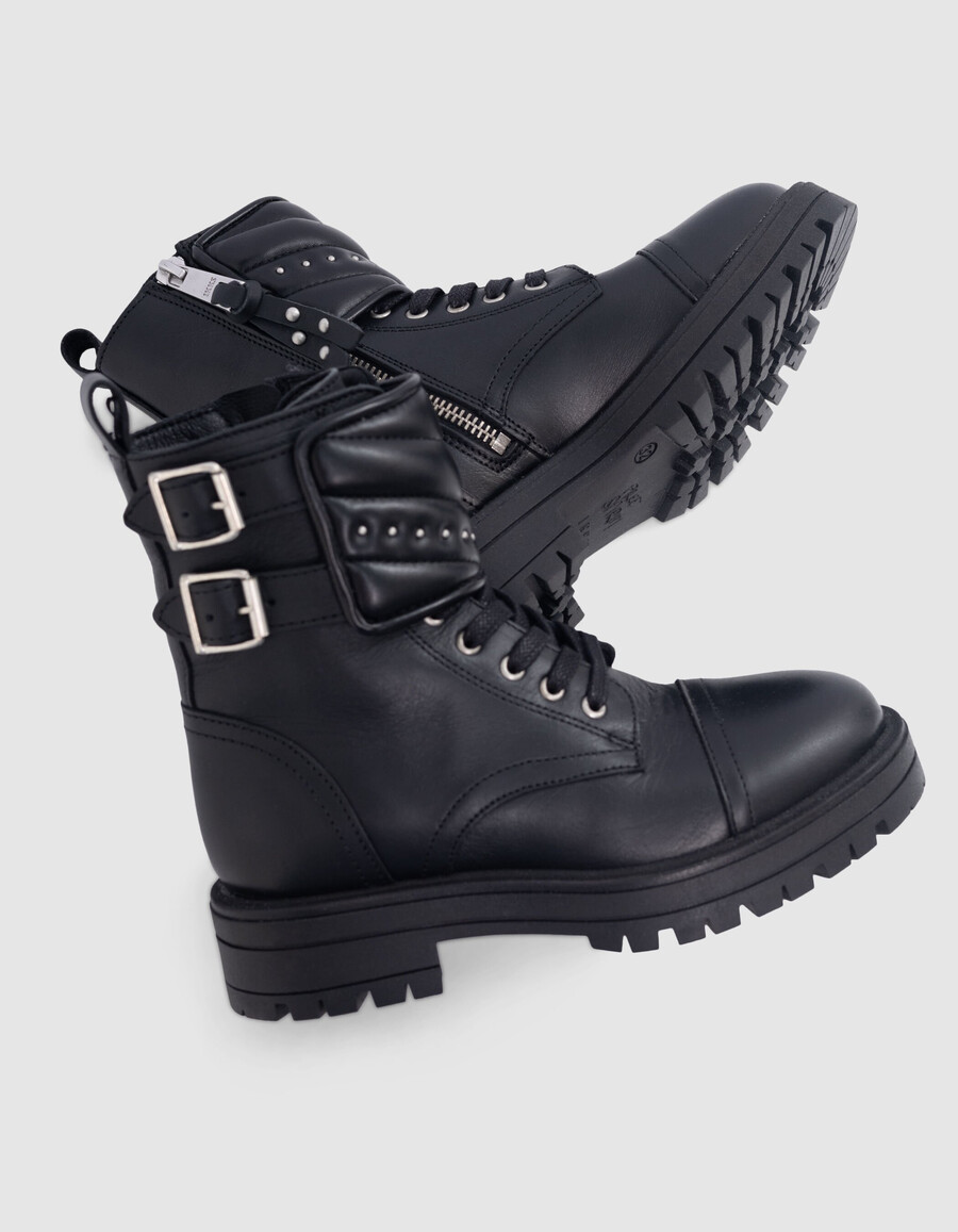 botas de combate de cuero con tachuelas story para niña color negro