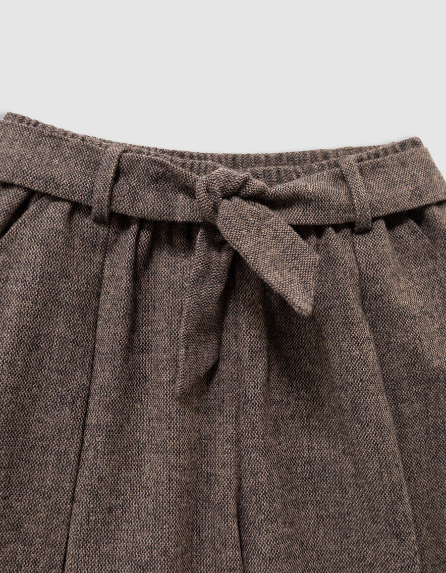 pantalones cortos de franela marrón jaspeado para niña