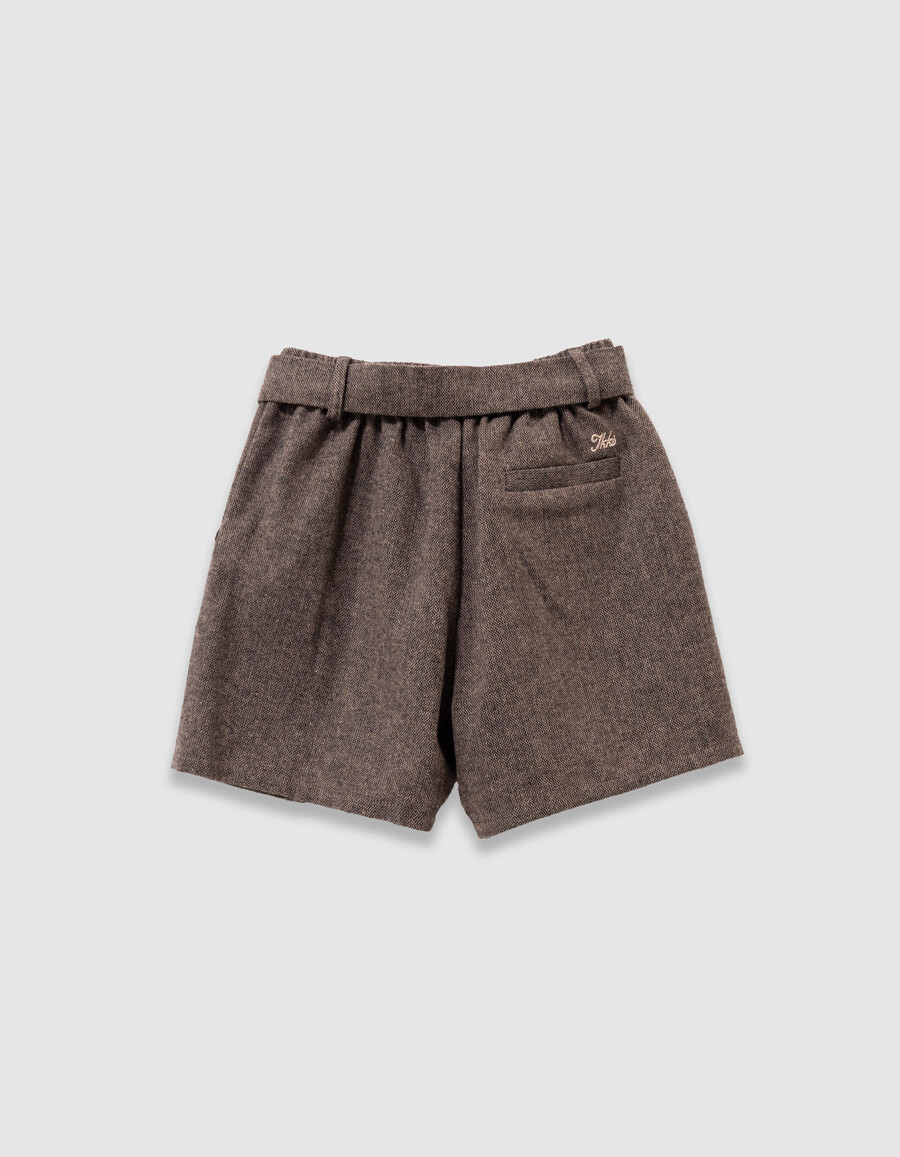 pantalones cortos de franela marrón jaspeado para niña