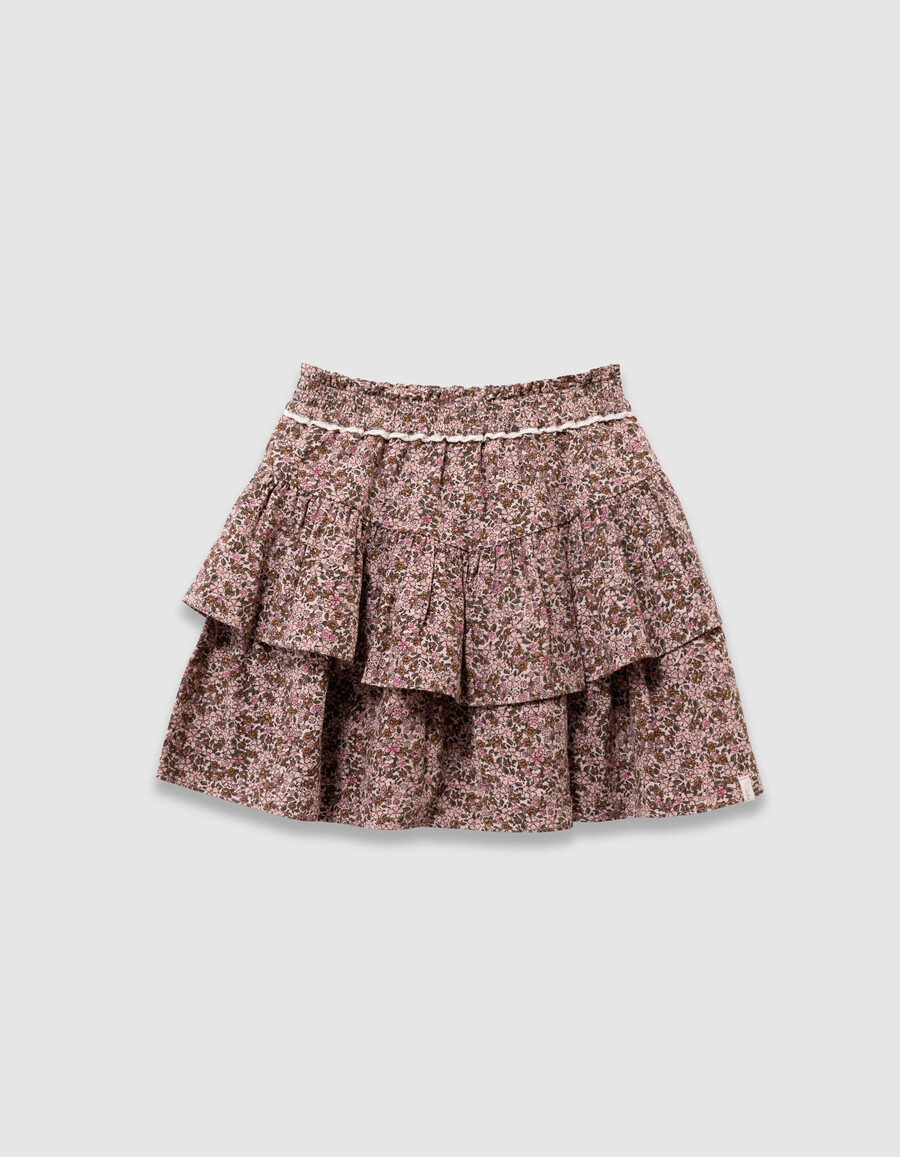 falda corta rosa para niña con estampado de flores otoñales