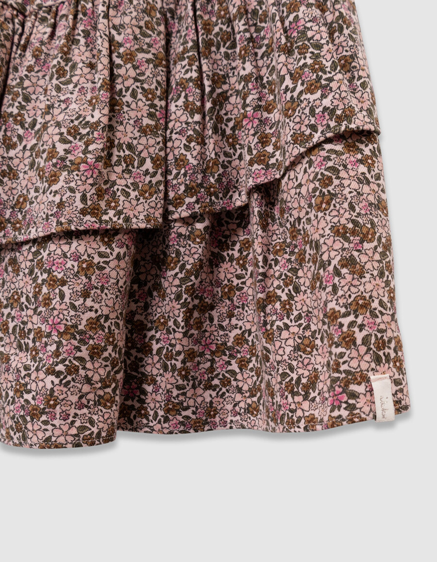 falda corta rosa para niña con estampado de flores otoñales