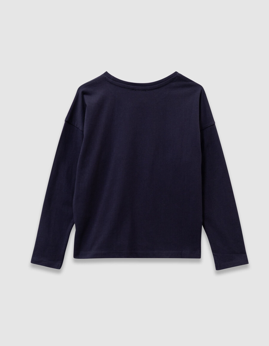 camiseta de algodón orgánico azul marino para niña con estampado de conejo y lazo 3d