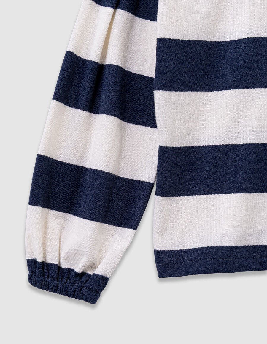 camiseta marinera de rayas azul marinocrudo para niña cuello bordado