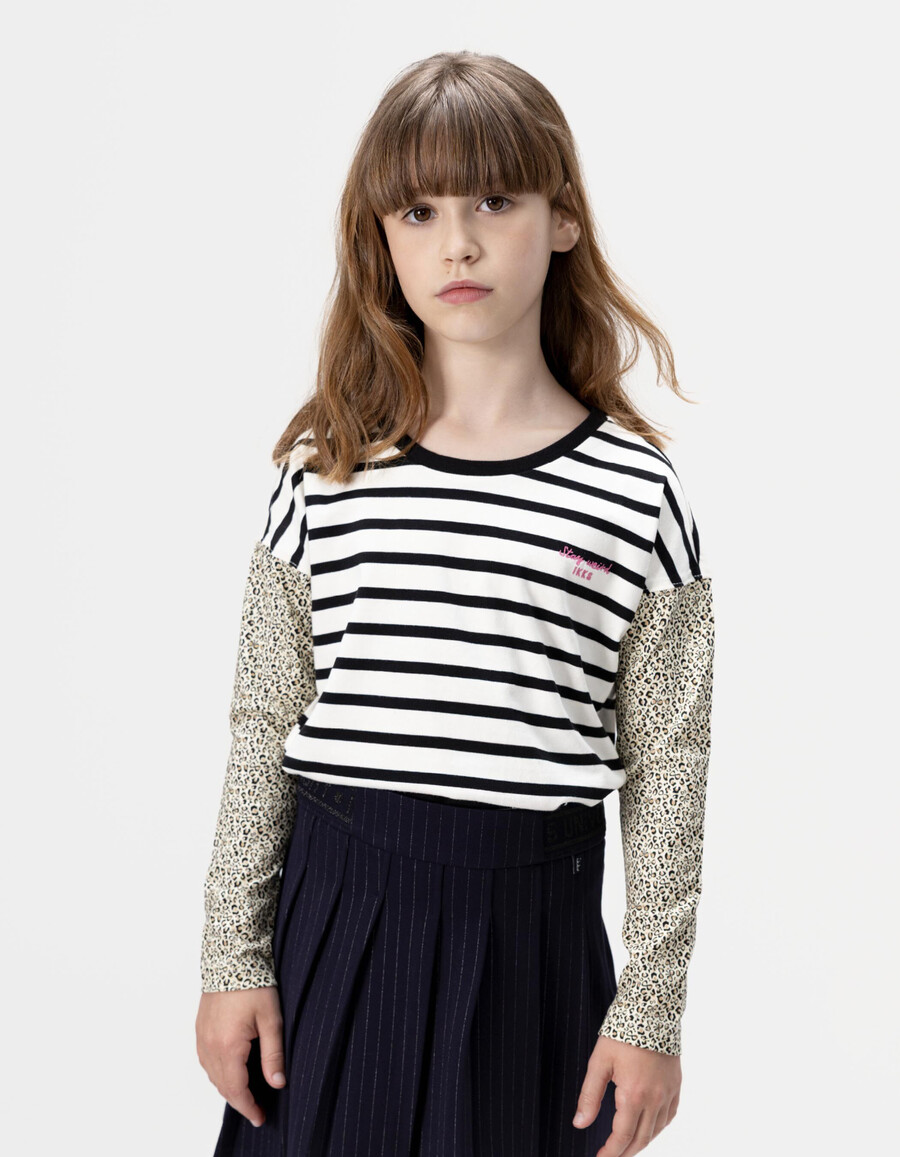 camiseta marinera de algodón orgánico color crudo para niña mangas con lazo