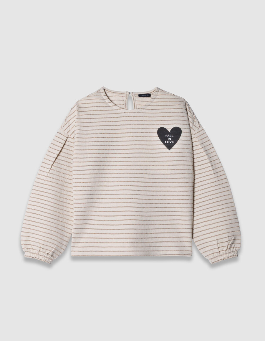 camiseta marinera color crudo con rayas doradas para niña