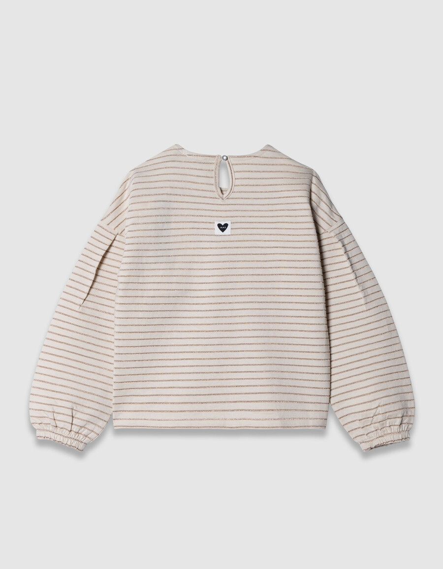 camiseta marinera color crudo con rayas doradas para niña