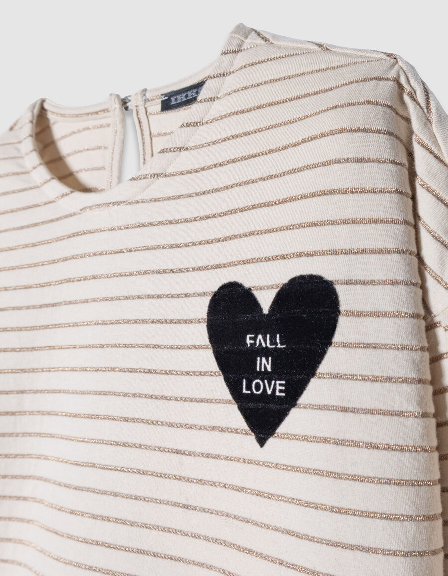 camiseta marinera color crudo con rayas doradas para niña