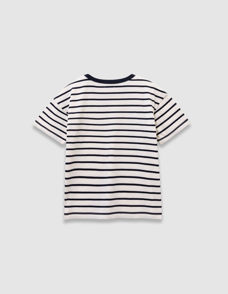 camiseta marinera de algodón orgánico para niña con rayas azul marino
