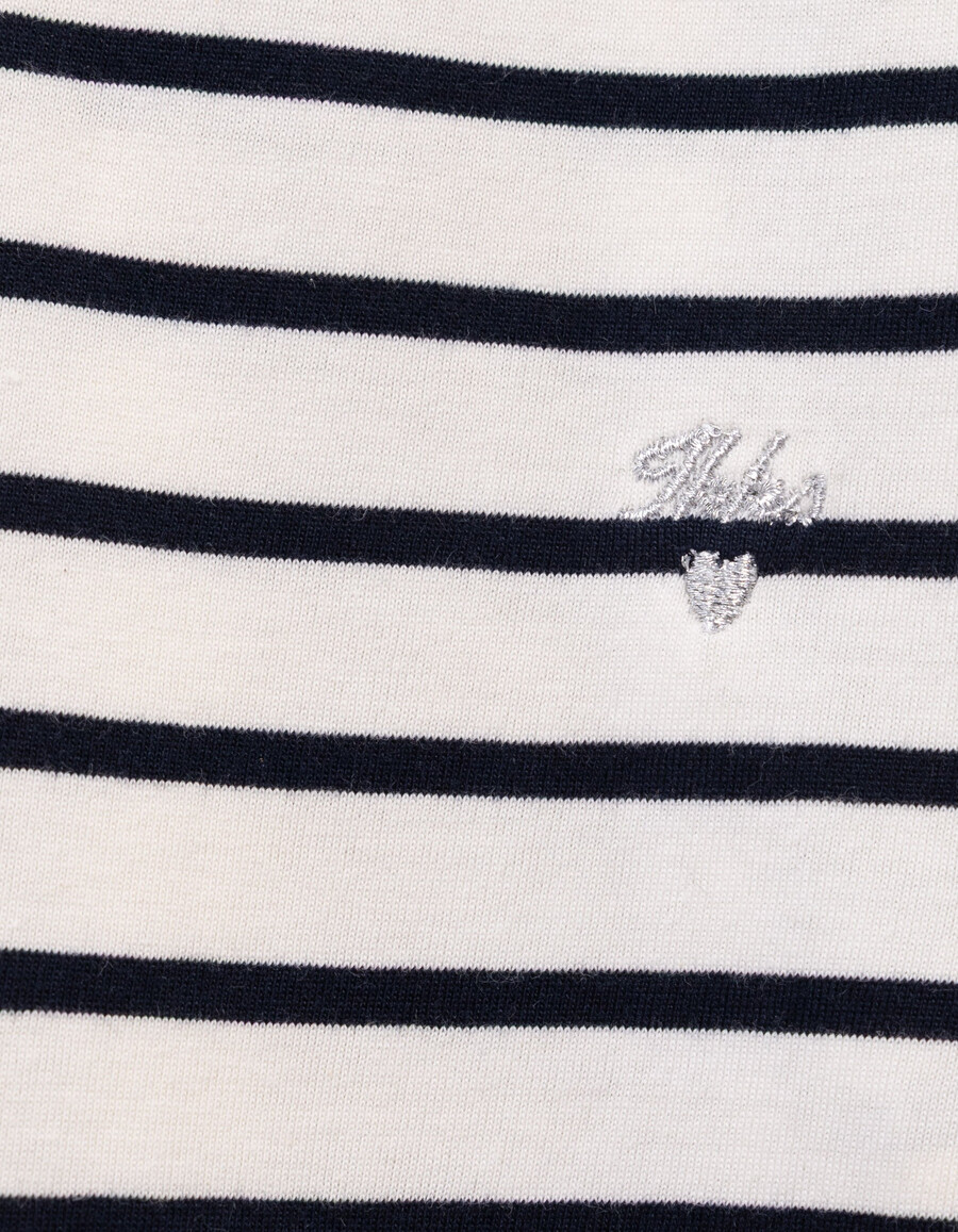 camiseta marinera de algodón orgánico para niña con rayas azul marino