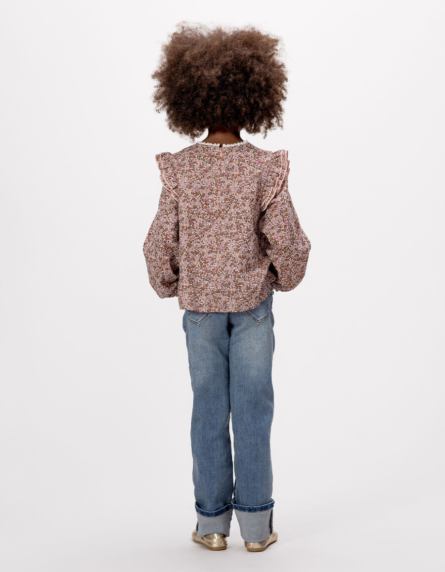 blusa rosa para niña con estampado de flores otoñales