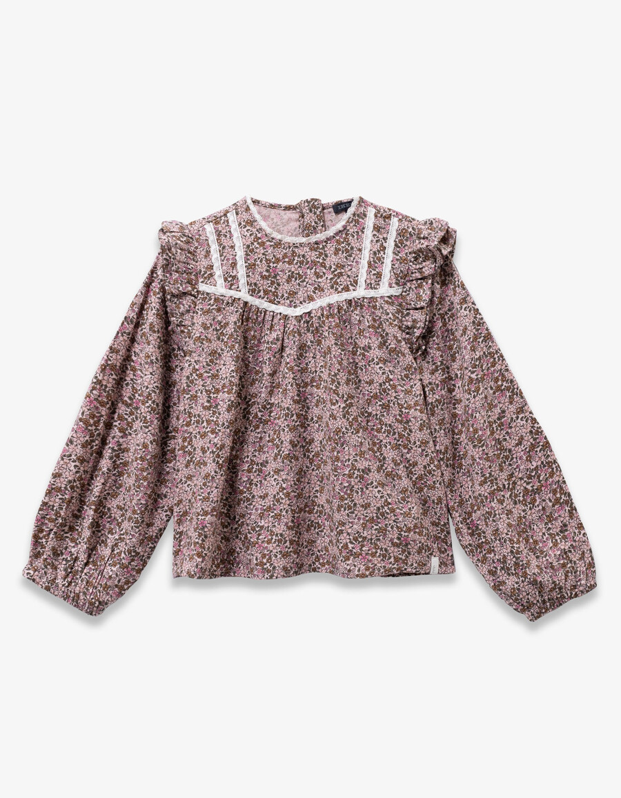 blusa rosa para niña con estampado de flores otoñales