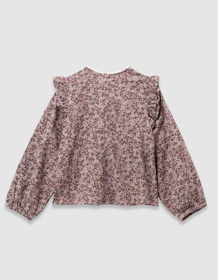 blusa rosa para niña con estampado de flores otoñales