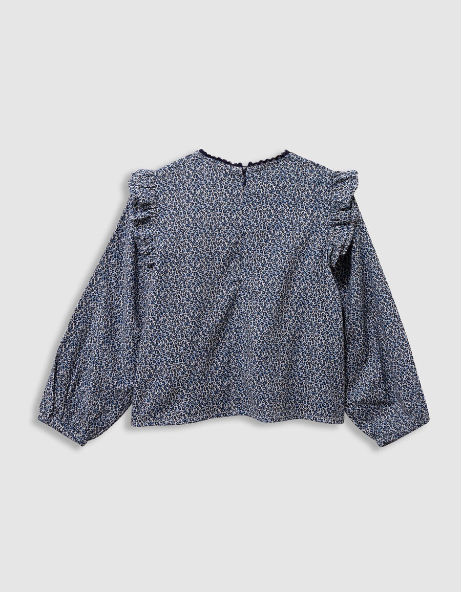 blusa azul marino para niña con estampado de lazo de leopardo