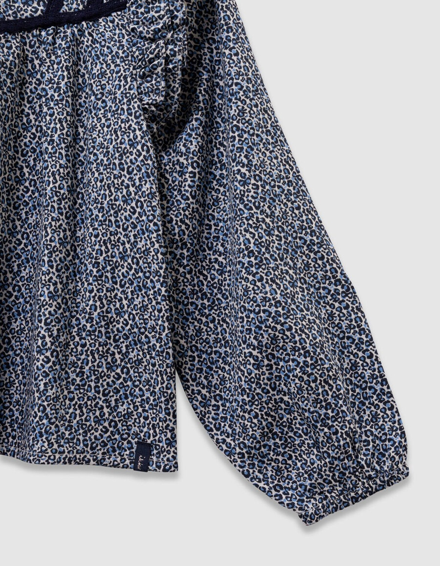 blusa azul marino para niña con estampado de lazo de leopardo