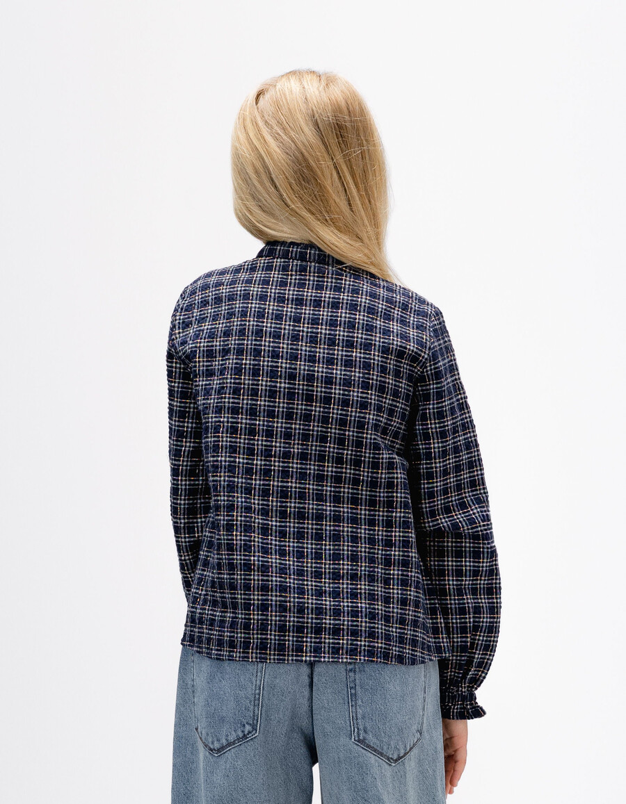 camisa de cuadros azul marino para niña