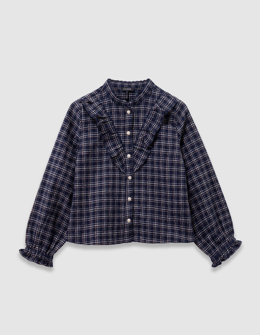 camisa de cuadros azul marino para niña