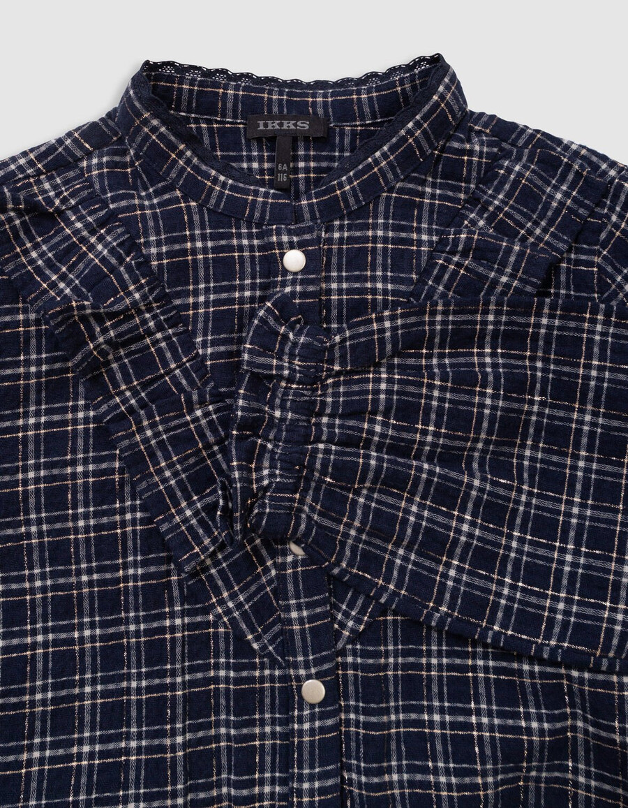 camisa de cuadros azul marino para niña