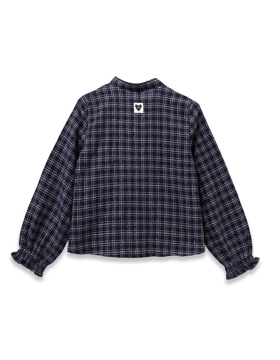 camisa de cuadros azul marino para niña