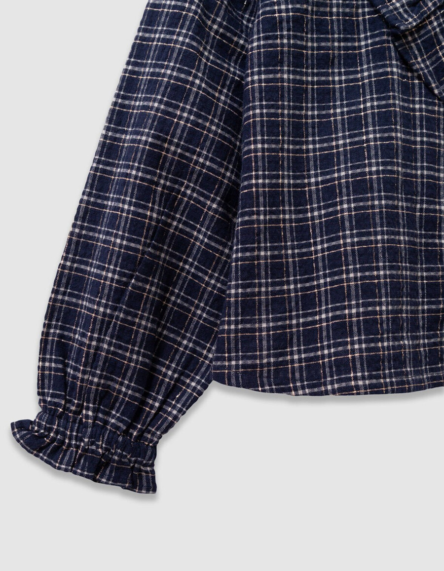 camisa de cuadros azul marino para niña