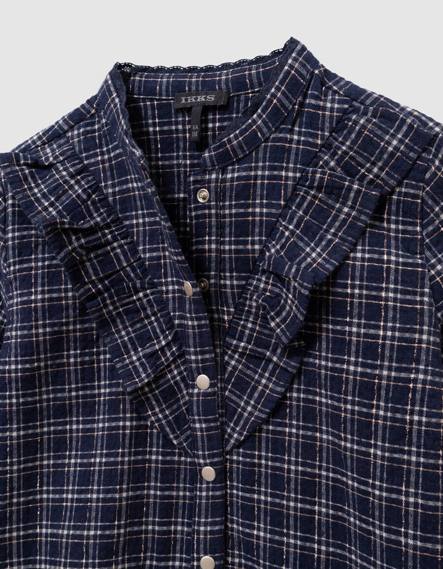 camisa de cuadros azul marino para niña