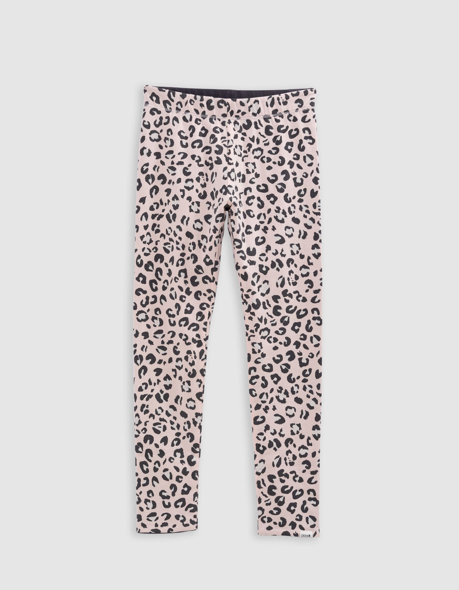leggings reversibles de algodón orgánico rosa y leopardo para niña