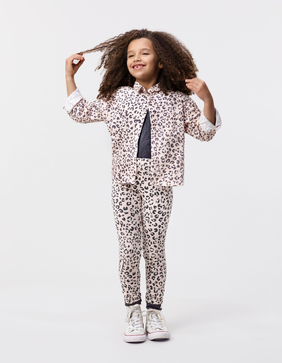 leggings reversibles de algodón orgánico rosa y leopardo para niña
