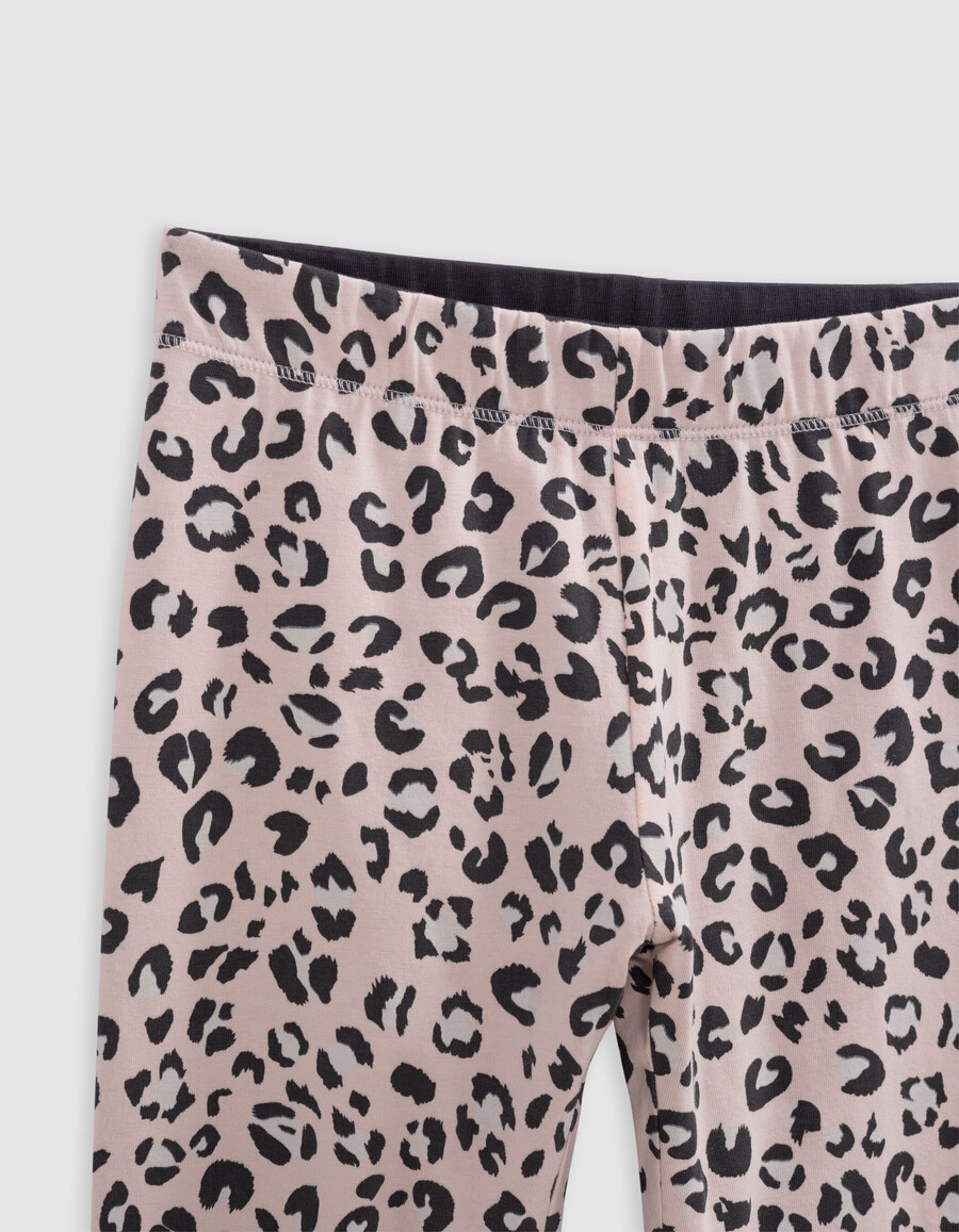 leggings reversibles de algodón orgánico rosa y leopardo para niña