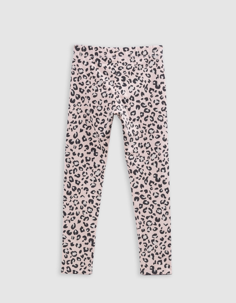 leggings reversibles de algodón orgánico rosa y leopardo para niña