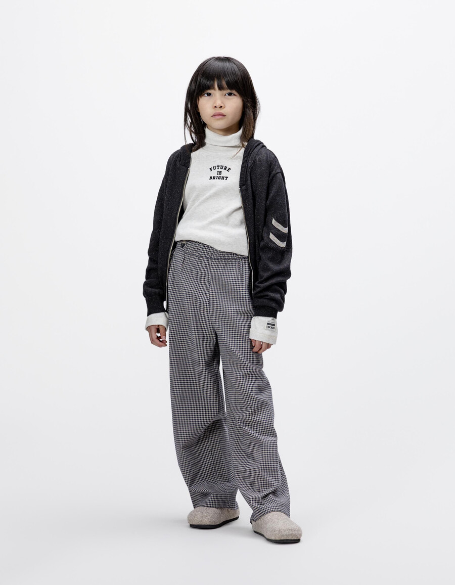 pantalones de cuadros vichy azul marino con volantes para niña