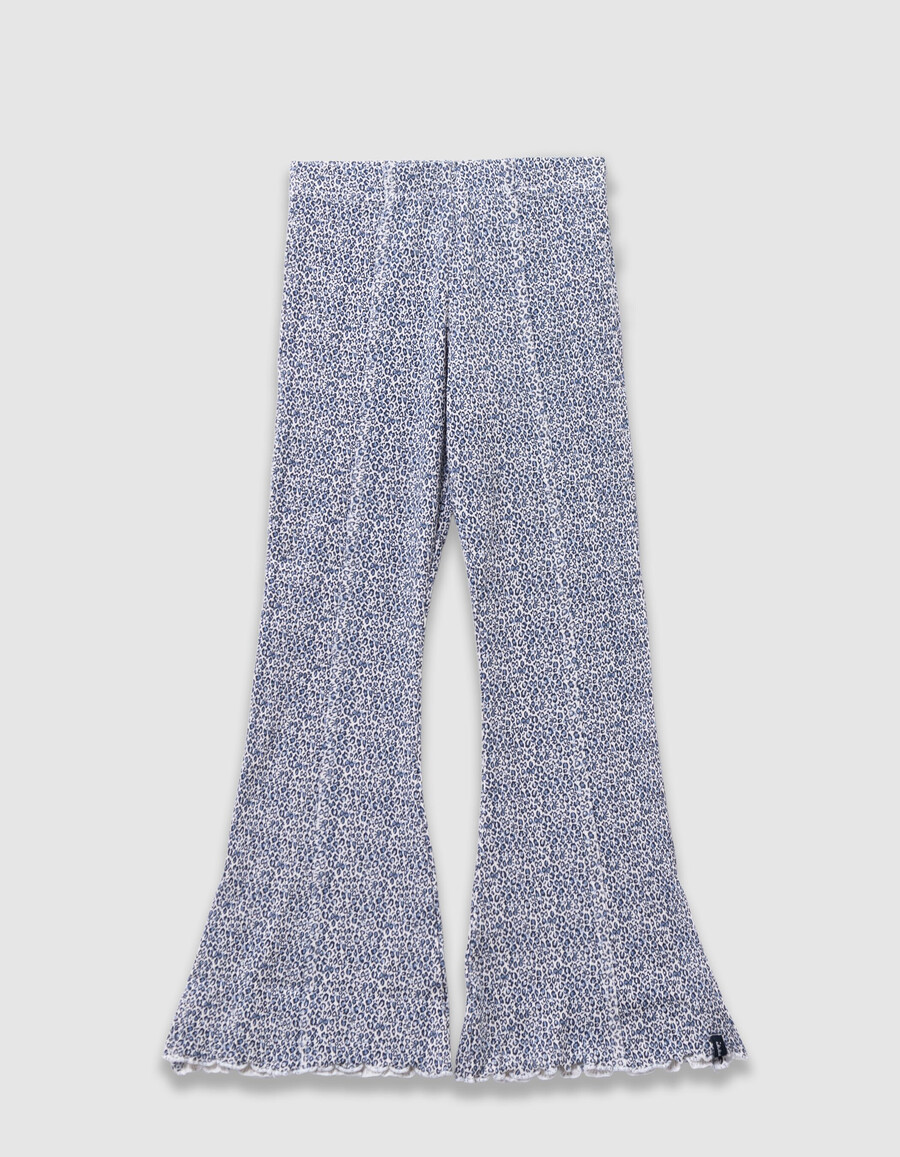 leggings acampanados azul marino para niña con estampado de lazo de leopardo