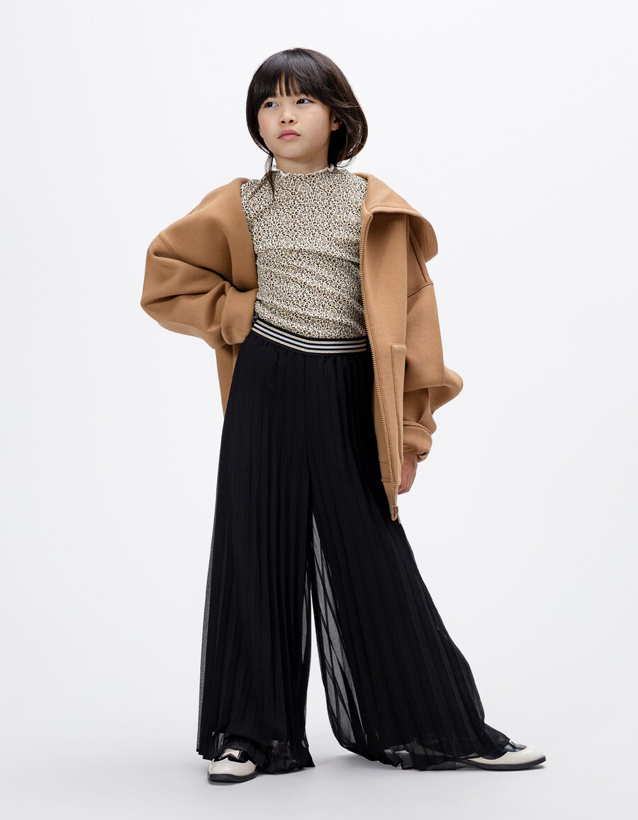 pantalones anchos plisados negros para niñas