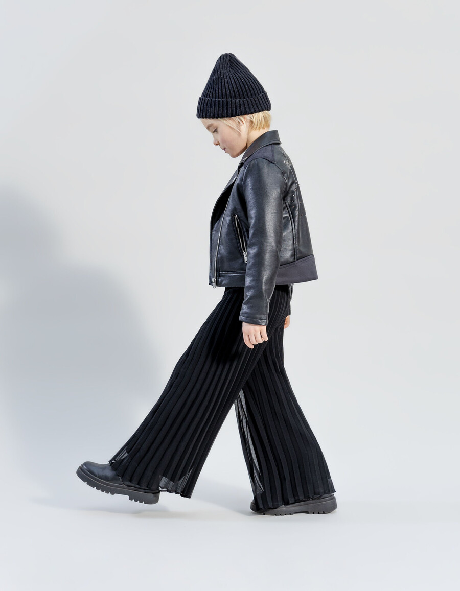 pantalones anchos plisados negros para niñas