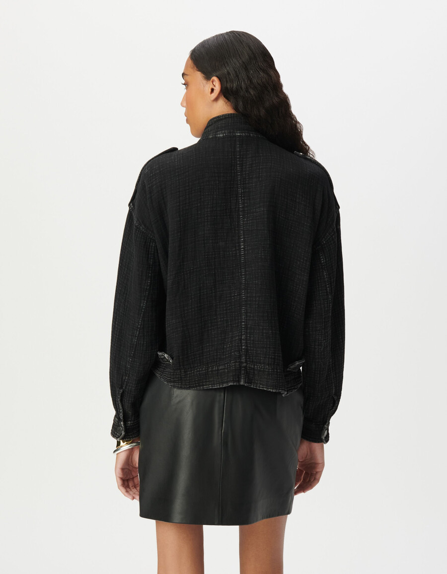 chaqueta oversize de gasa de algodón orgánico gris para mujer