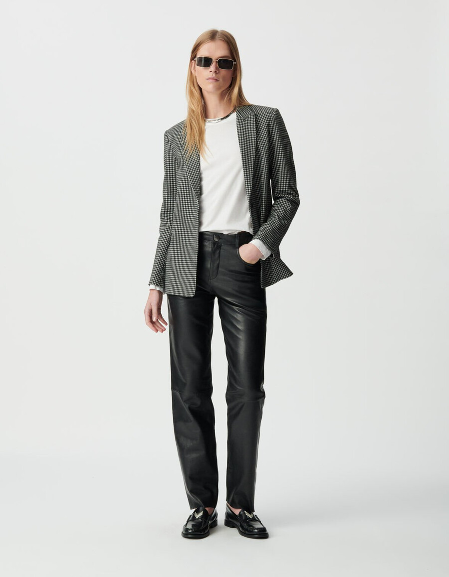 chaqueta de traje de pata de gallo negra para mujer