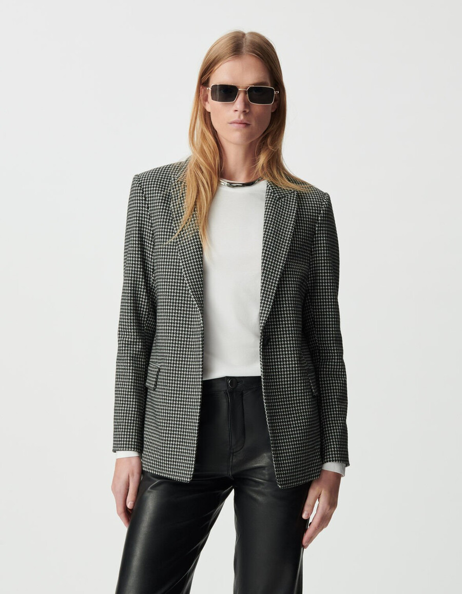 chaqueta de traje de pata de gallo negra para mujer