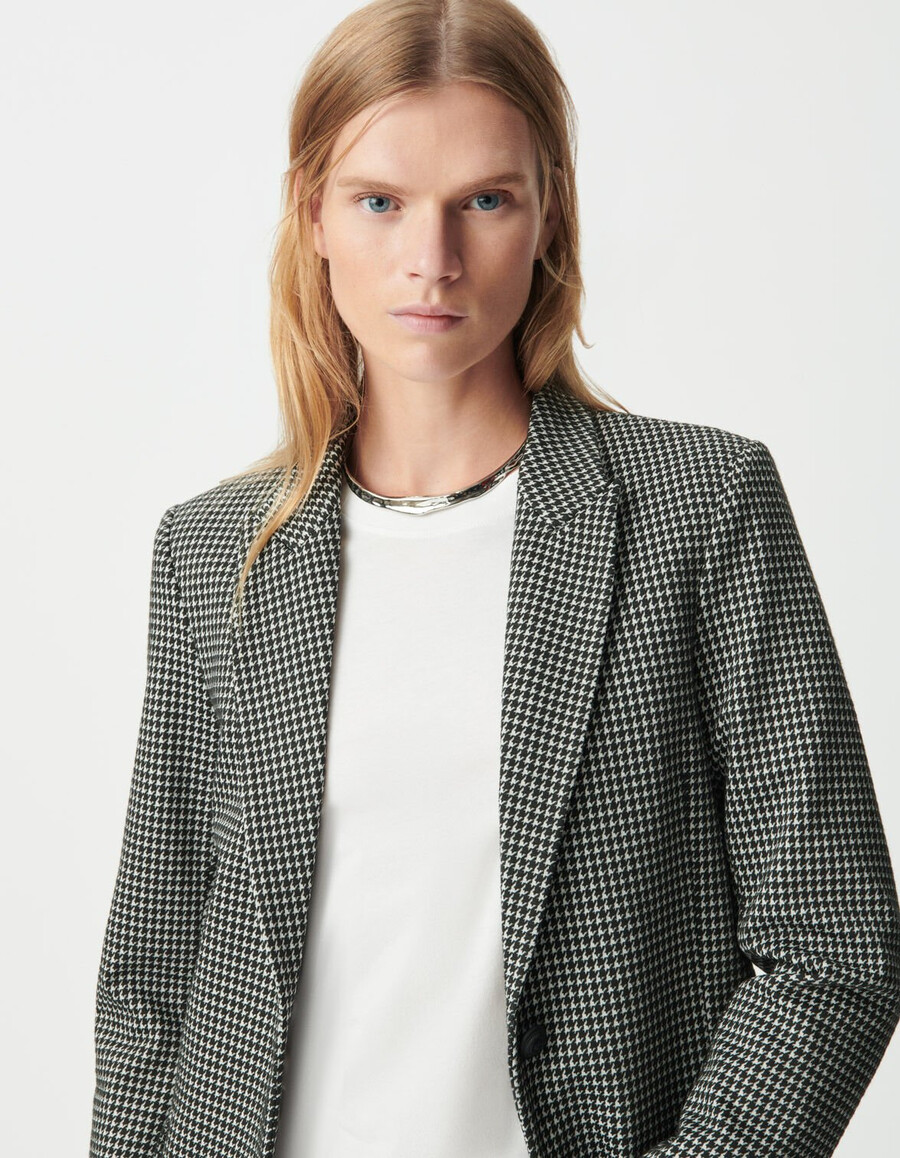 chaqueta de traje de pata de gallo negra para mujer